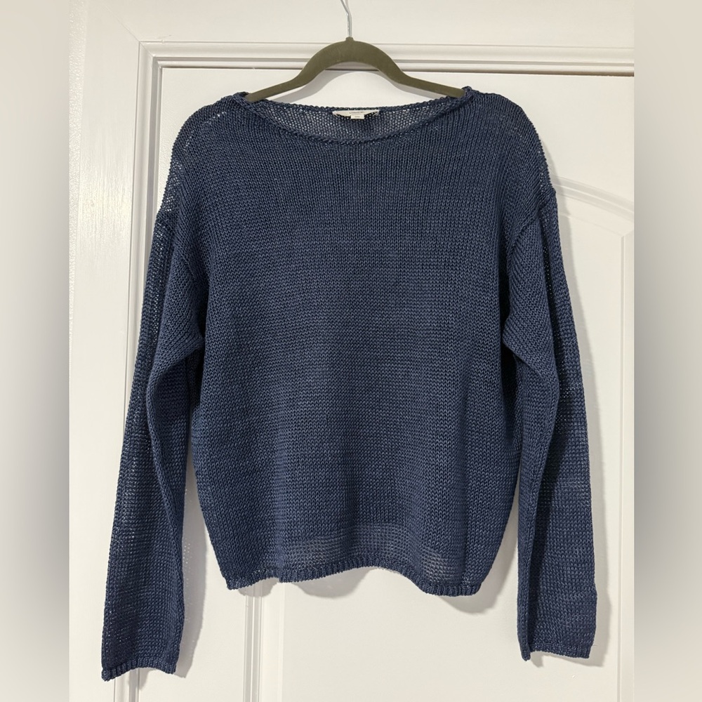 VINCE WOMENS 100% LINEN LONG SLEEVE PULLOVER NAVY/ROYAL BLUE